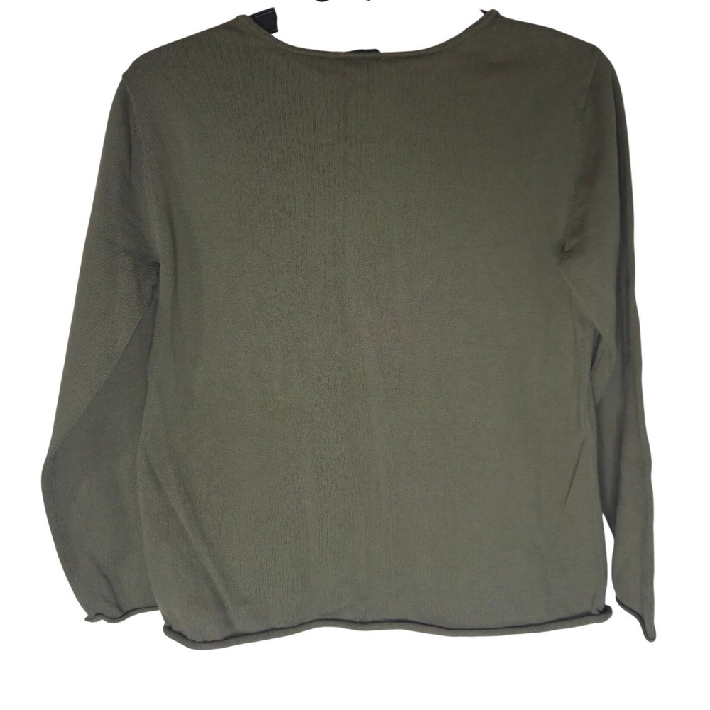 J. Jill Olive Green 100% Cotton V-Neck Button Accent Sweater Petite Small SP - Picture 2 of 4